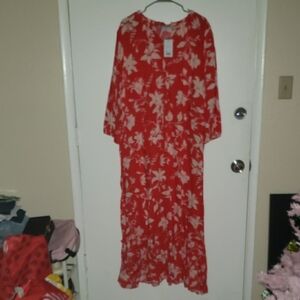Croft & Barrow Red and White Ruffled Tiered Maxi Dress